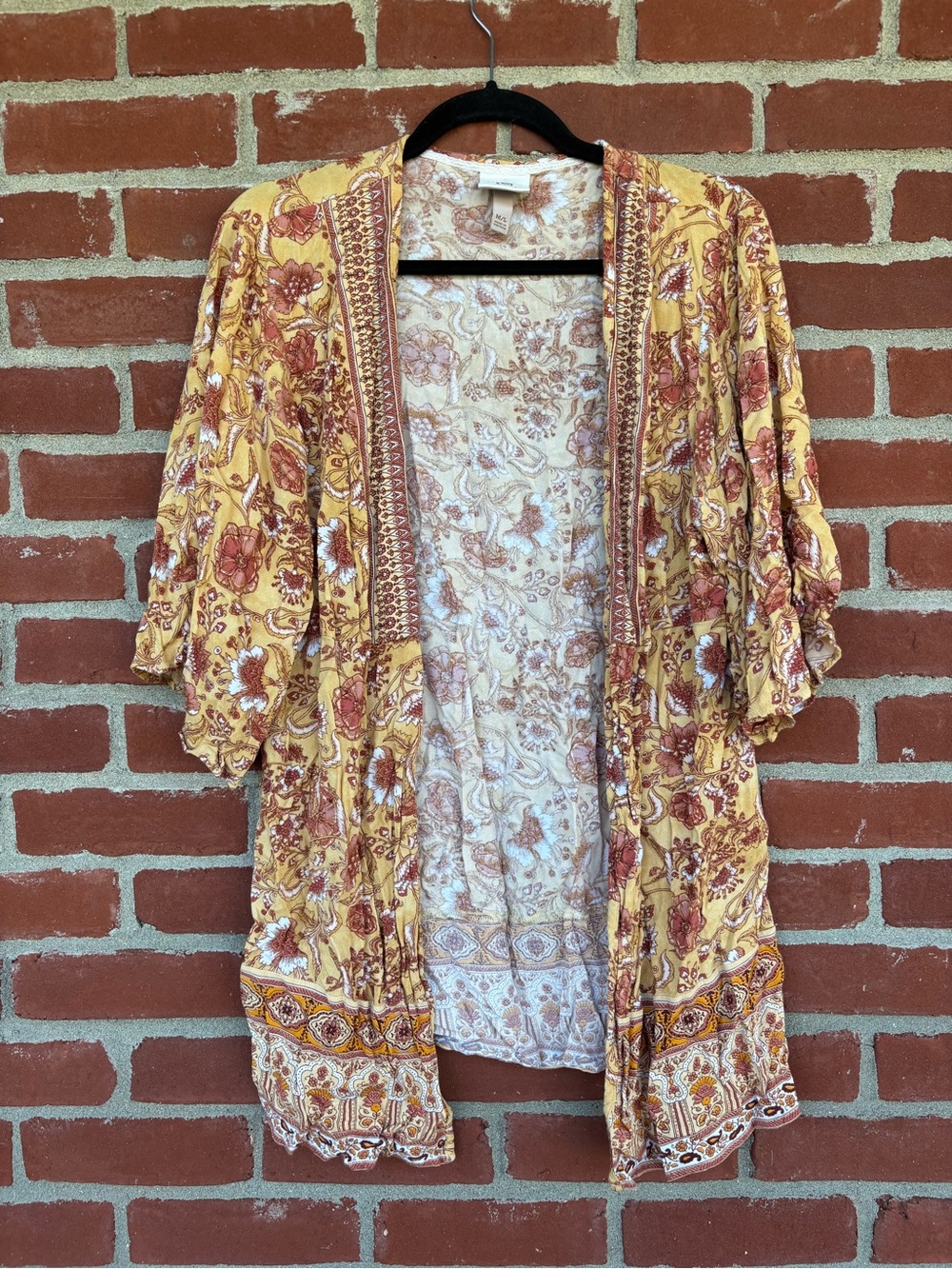 Knox Rose Yellow Floral Open-Front Kimono